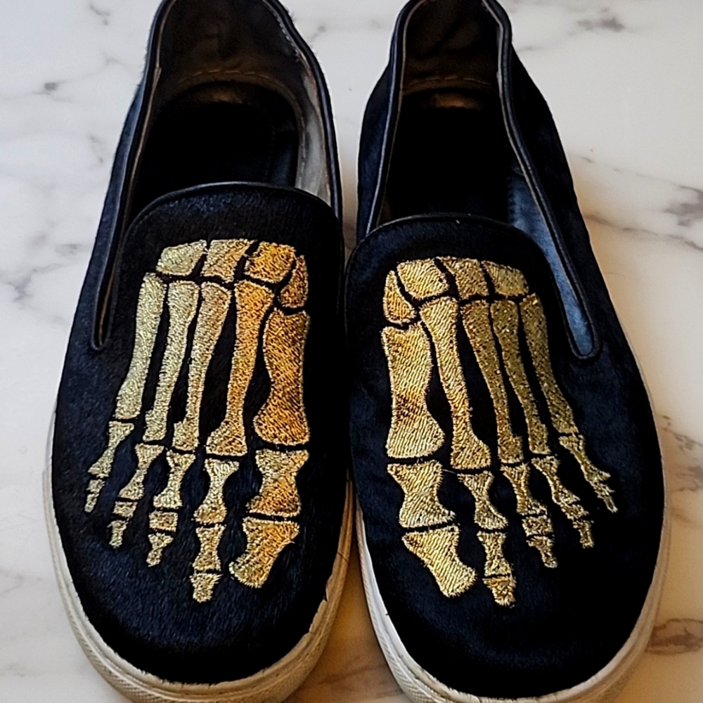 Mara & Mine Skeleton Jem Skull  Black Flats